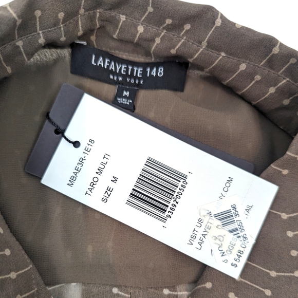 Lafayette 148 Silk Button Up Shirt NEW Womens Medium Brown Sheer Career Blouse - Picture 10 of 11